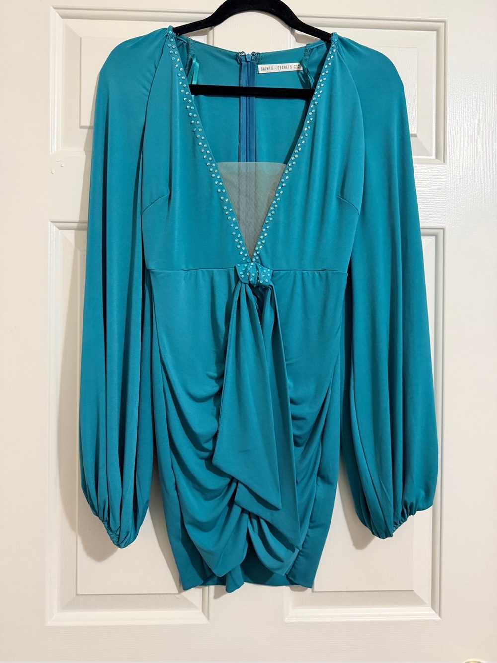 ASOS Teal Draped Long-Sleeve Cocktail Dress